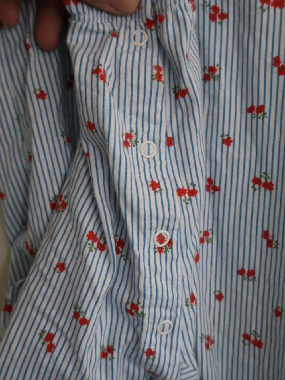 Carter's Jumper/Romper Blue stripes with red florals and ruffle sleeves Sz 18m
